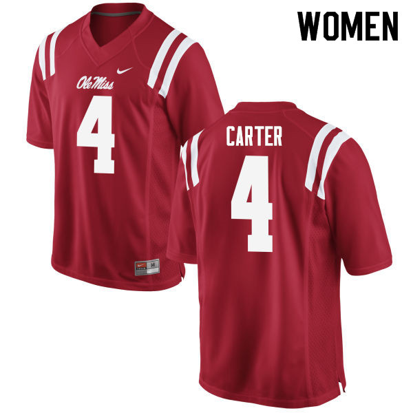 Women #4 Jacob Carter Ole Miss Rebels College Football Jerseys Sale-Red - Click Image to Close